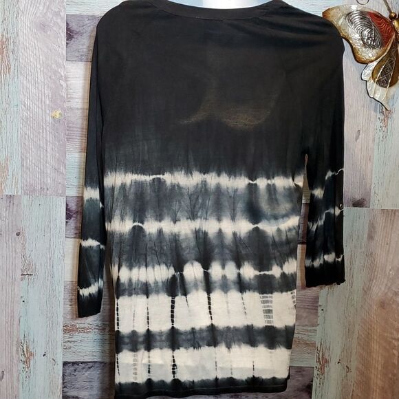 Bandolino Sz XXL Black White Ombre Tie-Dye Embellished Viscose Plus Blouse 524 - Picture 7 of 10